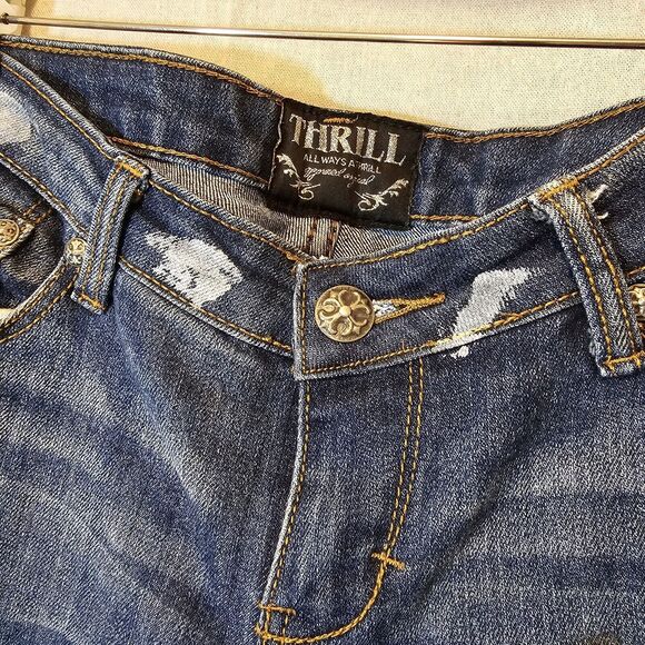 Thrill Jeans Womens 11  Distressed Paint Splatter Jeans Destroyed Rhinestones - Picture 7 of 12
